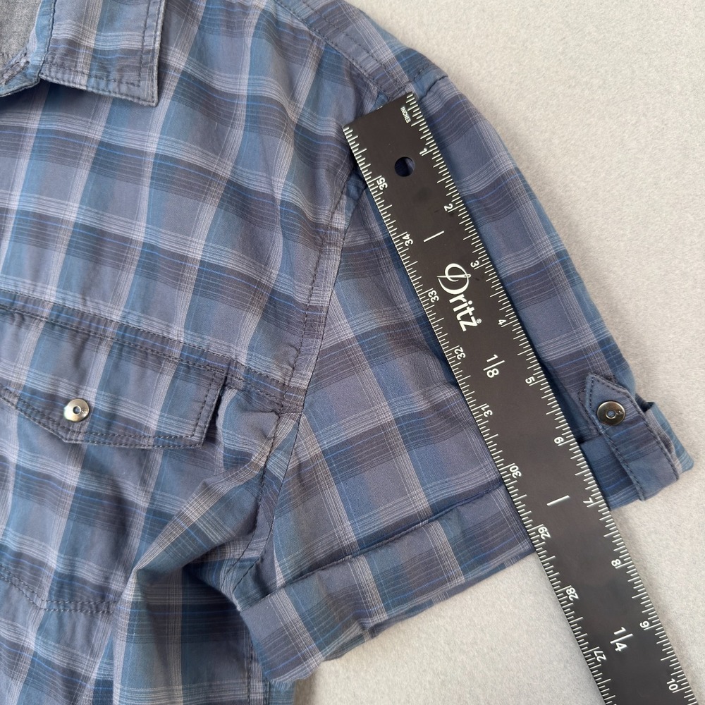 Calvin Klein Jeans Shirt Mens Medium Blue Plaid Short Sleeve Snap Button Pockets - Picture 12 of 14